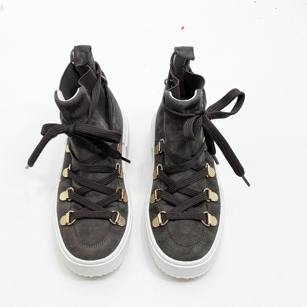 Stuart Weitzman ZIGGY SNEAKER THE IN SLATE GRAY Suede size 5 Hiker Boot Gold